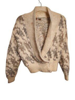 Vintage Liz Claiborne Small Cardigan Sweater, Argyle Shaggy Wool Blend, 1980's